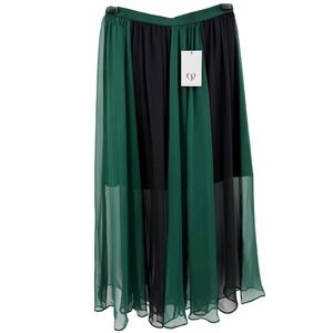 NWT Charlotte Ronson Silk Chiffon Sheer Colorblock Maxi Skirt Green Black Size 0